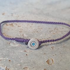 verstellbares lilafarbenes Armband aus geflochtener Kordel mit silbernem Bösen Auge