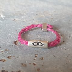 Ring aus Silber und pinker Kordel mit Augen Motiv