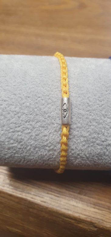 Armband geflochtenes gelbes Band mit Auge aus Silber