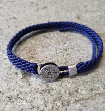 Armband Kompass Silber mit geflochtenem blauen Band