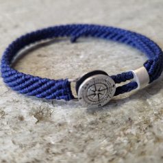 Armband Kompass Silber mit geflochtenem blauen Band