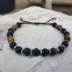 Armband mit Perlen aus Tigerauge, Lava und Onyx