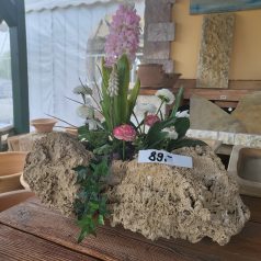 Pflanzschale Tuffstein mit Kunststoff Blumen Deko